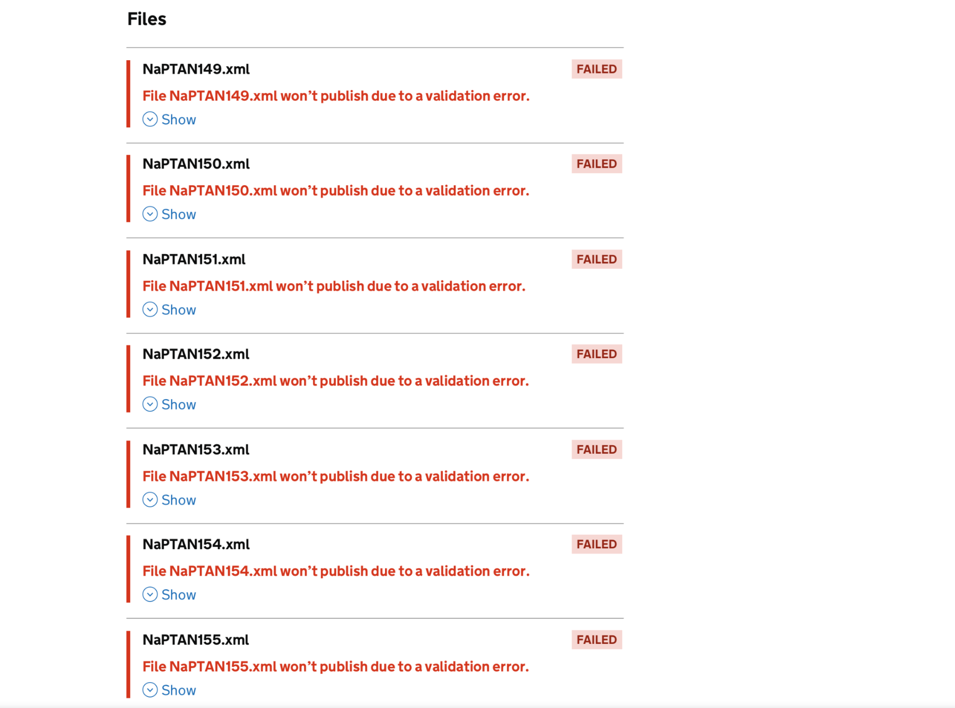 Failed files with per-file diagnostics