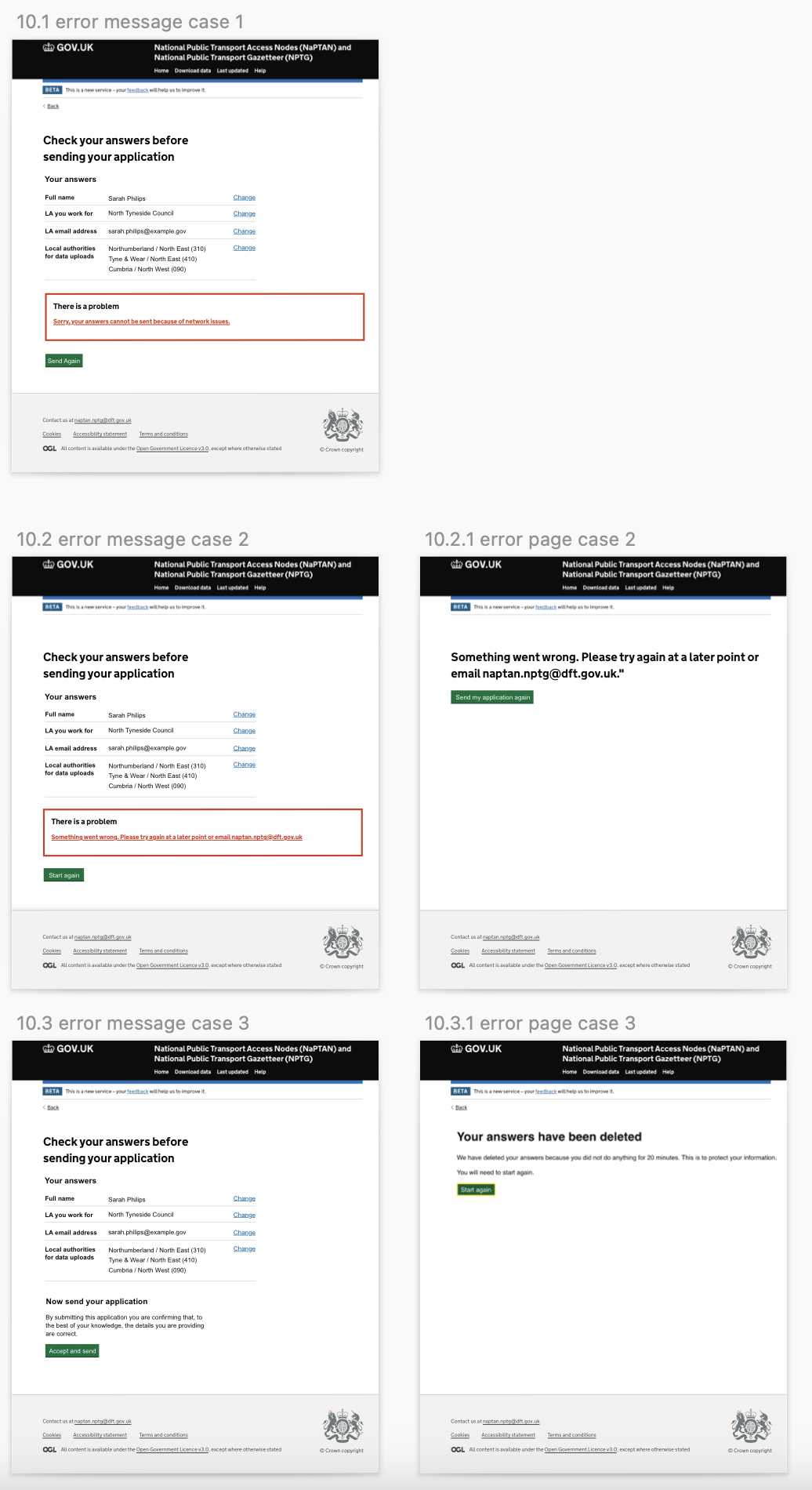 Three honest failure states: network drop, server problem, and the security-driven session timeout