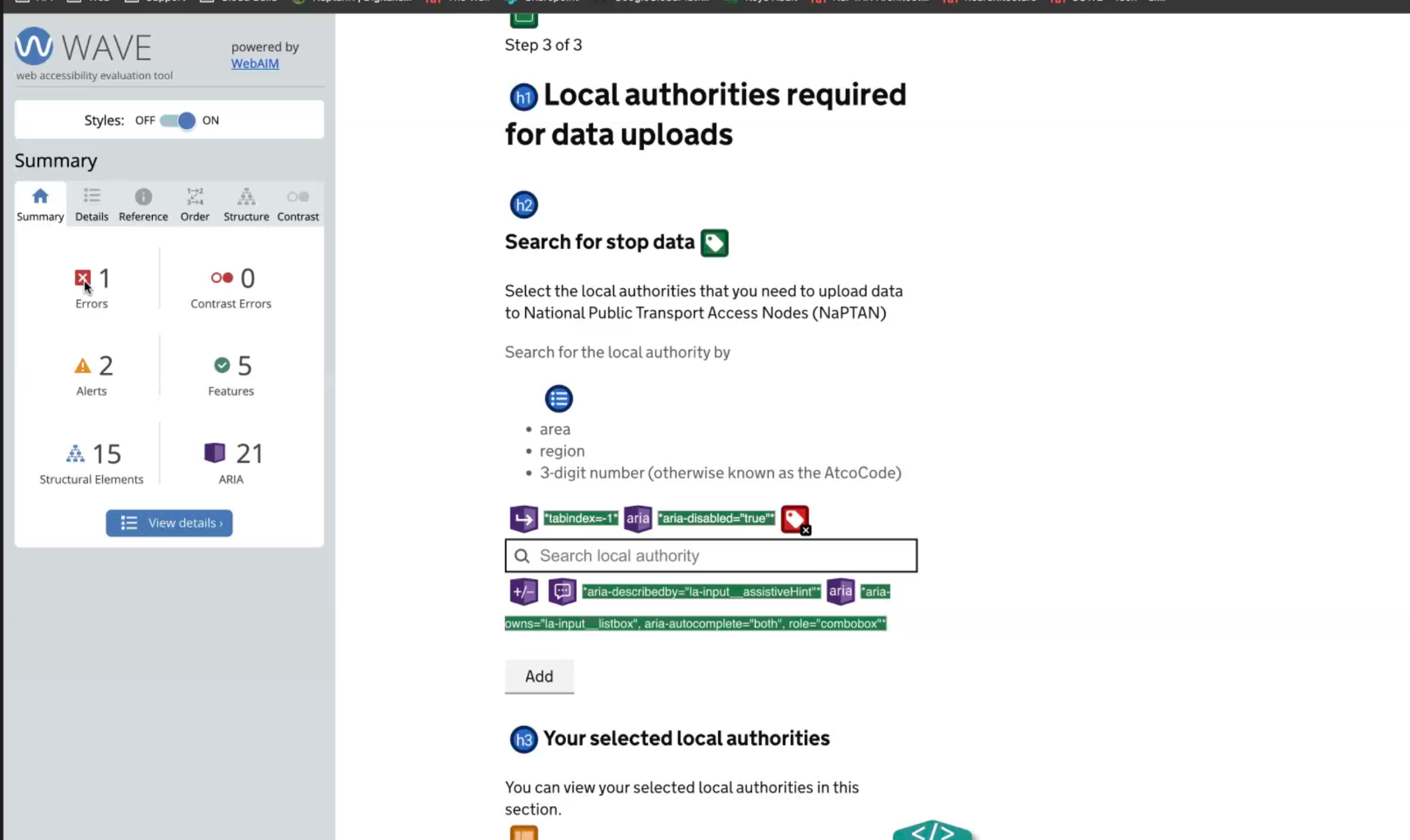 WAVE accessibility audit, run on every release