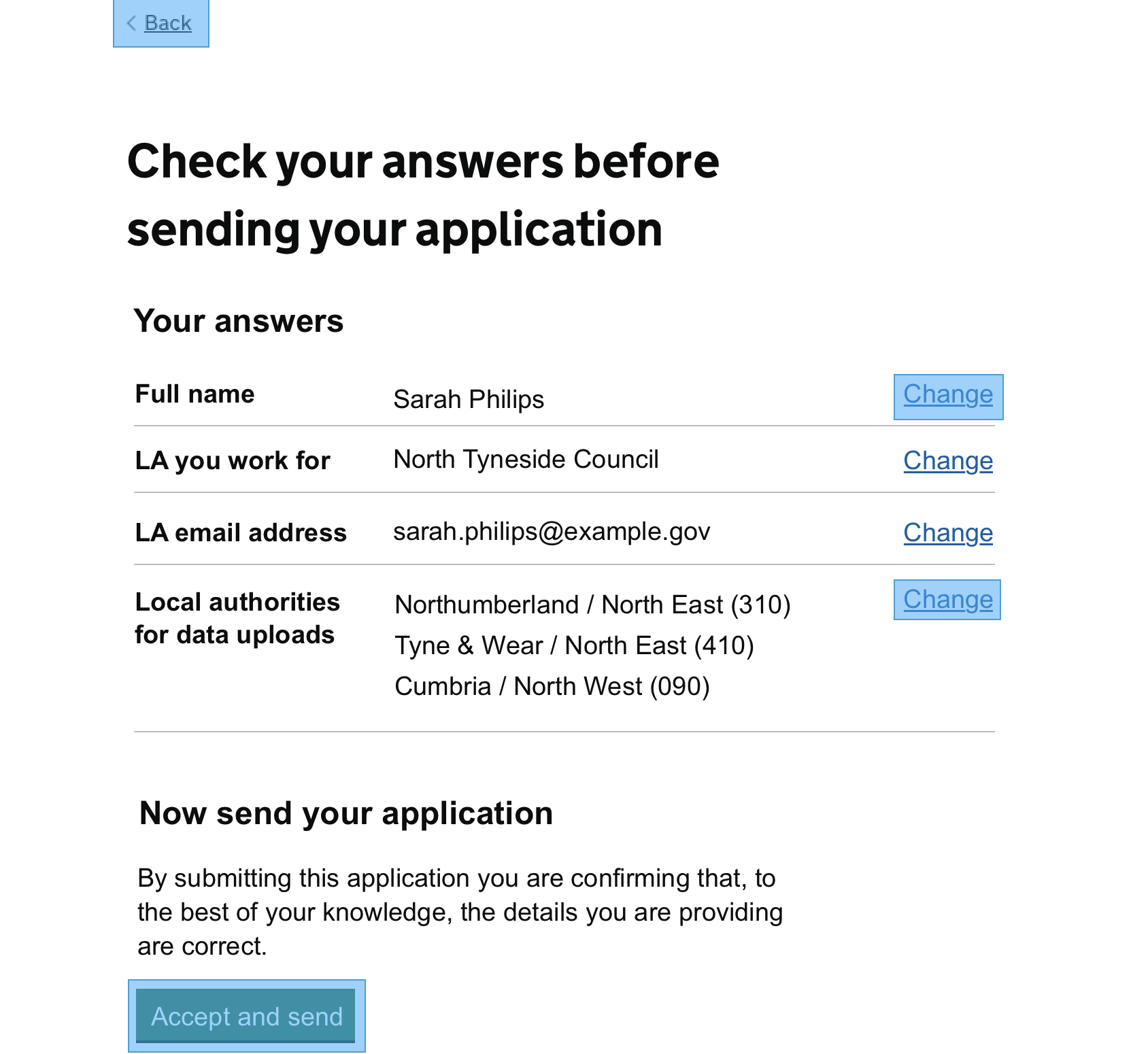 Full check answers, GOV.UK pattern