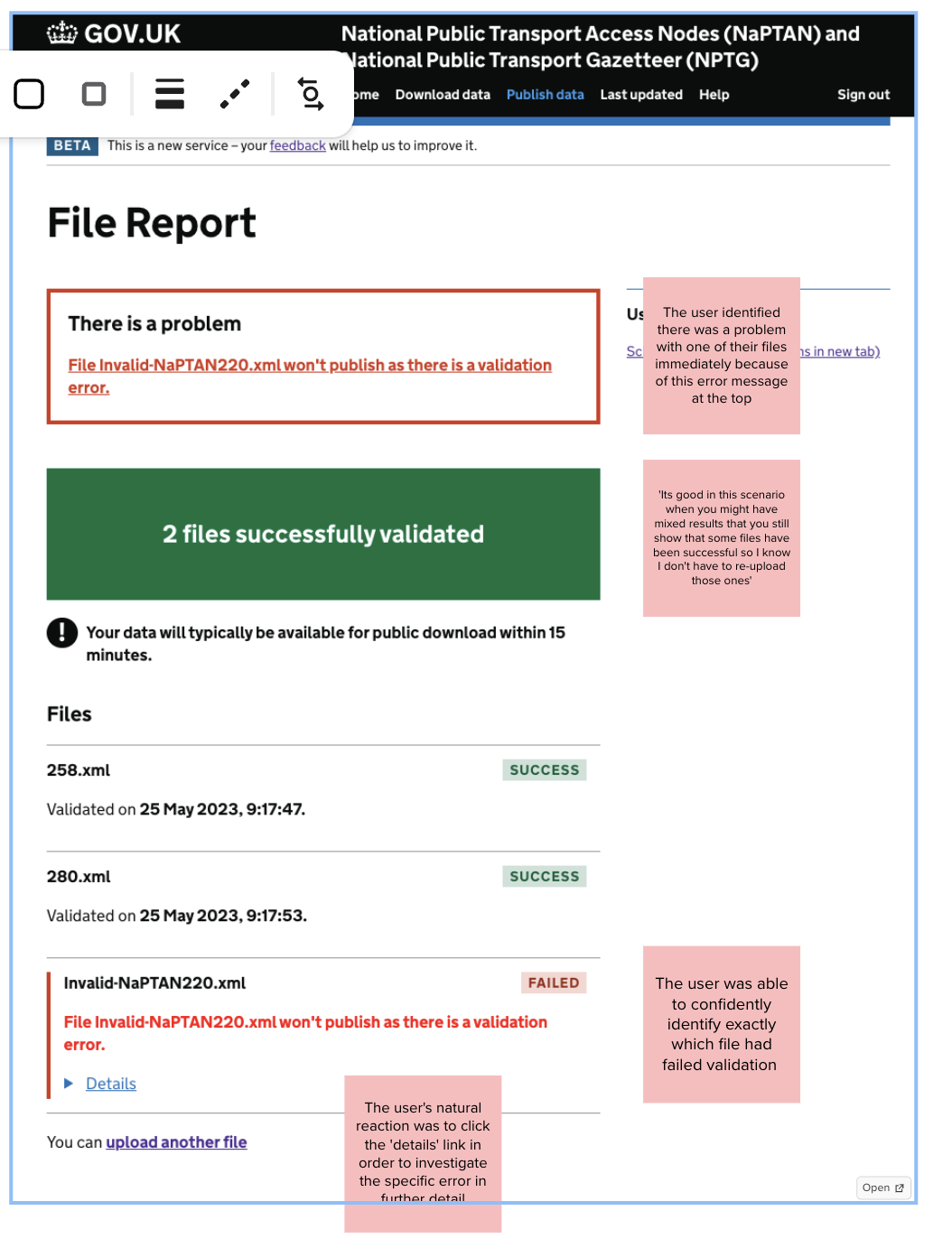 File report after publishing a batch