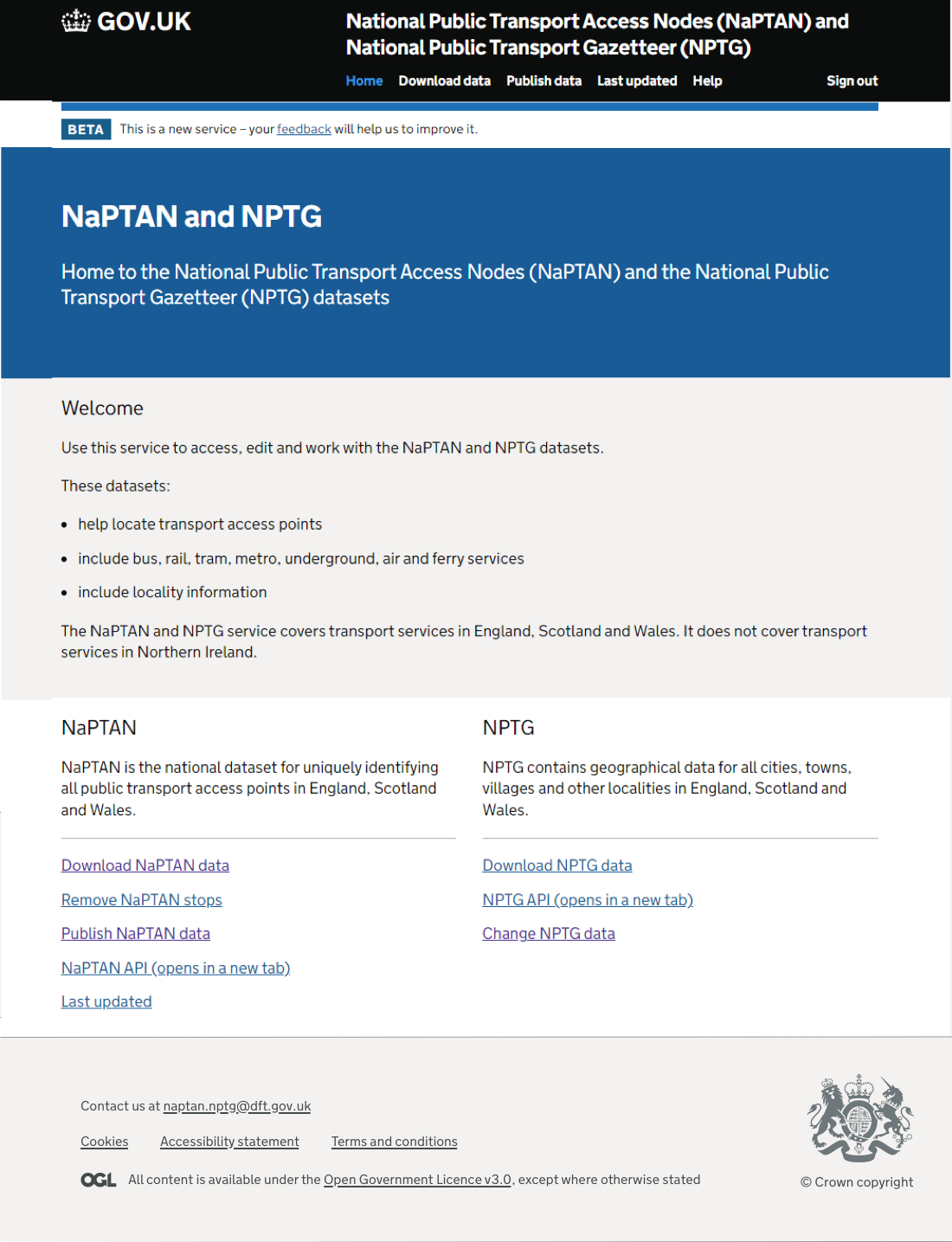 Service homepage, restructured around the four tasks local authorities actually came to do